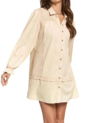 J.nna Layered Long Sleeve Button Up Dress In Cream In Beige