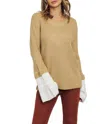 J.nna Layered Sleeve Knit Sweater In Beige In Brown