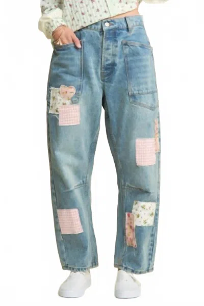 J.nna Mineral Washed Patchwork Jeans In Vintage Wash In Blue