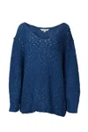 J.nna Open-knit V-neck Jumper In Teal In Blue