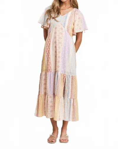 J.nna Patch-work V-neck Midi Dress In Dream Pastels In Multi