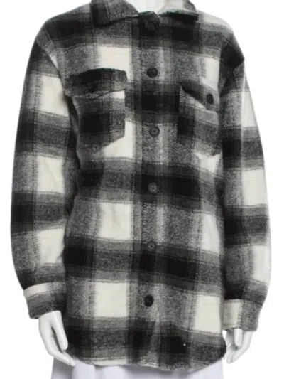 J.nna Plaid Button Front Shacket Shirt In Grey