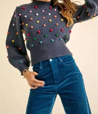 J.nna Rainbow Pom Pom Sweater In Multi-color In Gray