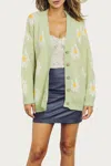 J.nna Retro Floral Knit Button-front Cardigan In Lime In Multi