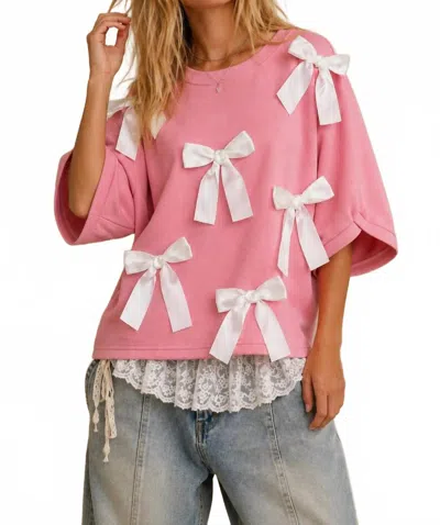 J.nna Rosy Bow-embellished Short-sleeve Top In Soft Pink
