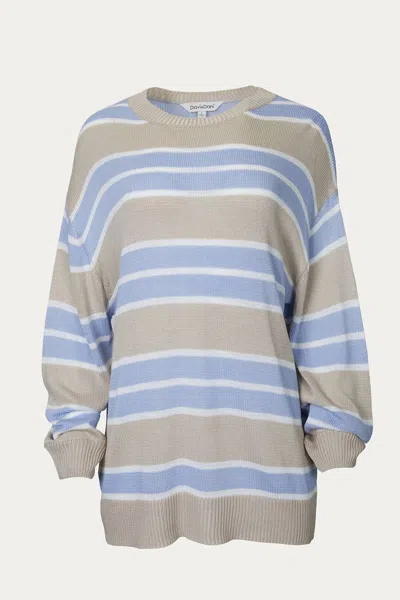 J.nna Striped Oversized Sweater In Taupe In Blue