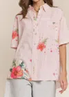 J.nna Hibiscus Floral Print Button Down Top Blouse In Multi In Pink