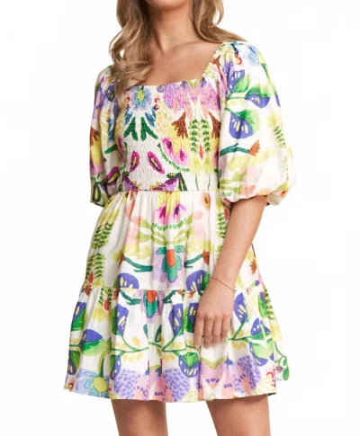 J.nna Vibrant Blooms Floral Dress In Greenish In Multi