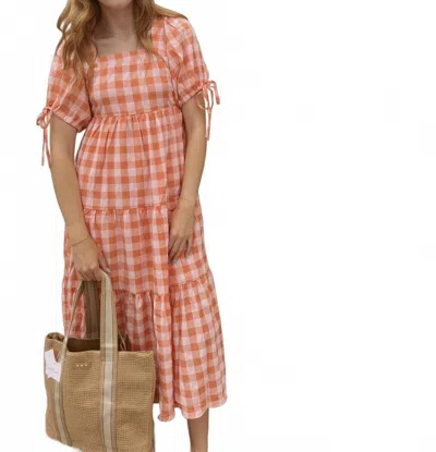 J.nna Women's Checkered Charm Tiered Dress In Salmon In Multi