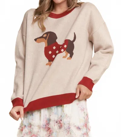 J.nna Zoe Christmas Dachshund Sweater In Beige In Neutral