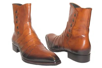 Pre-owned Jo Ghost 1832 Italian Mens Cognac Ankle Boots With Zipper And Buttons