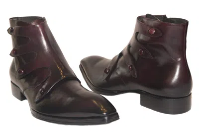 Pre-owned Jo Ghost 1835 Italian Men Bordo Leather Ankle Boots With Buttons
