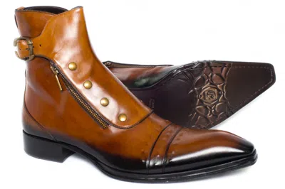 Pre-owned Jo Ghost 3207 Italian Men Cognac Leather Ankle Boots