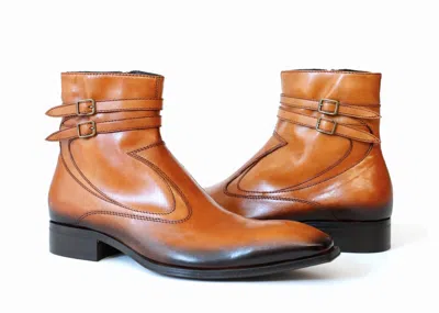 Pre-owned Jo Ghost 4767 Italian Cognac Leather Ankle Boots W/2 Buckles/zipper In Brown