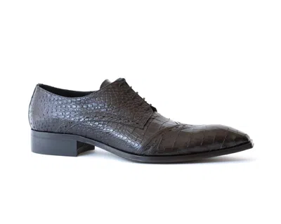 Pre-owned Jo Ghost 5227 Italian Black Crocodile Print Lace Up Shoes