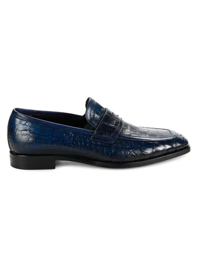 Jo Ghost Men's Croc Embossed Leather Penny Loafers In Blue