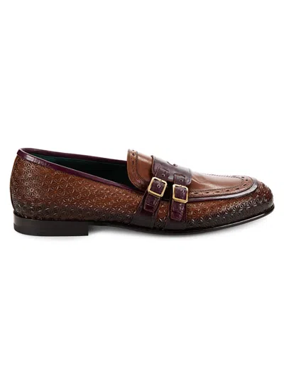 Jo Ghost Men's Leather Monk Strap Shoes In Brown Wine