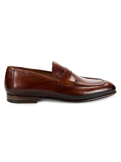 Jo Ghost Men's Leather Penny Loafers In Brown