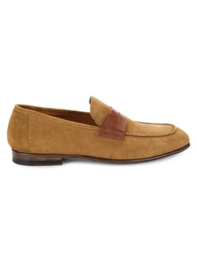 Jo Ghost Men's Suede-leather Penny Loafers In Hazel Brown