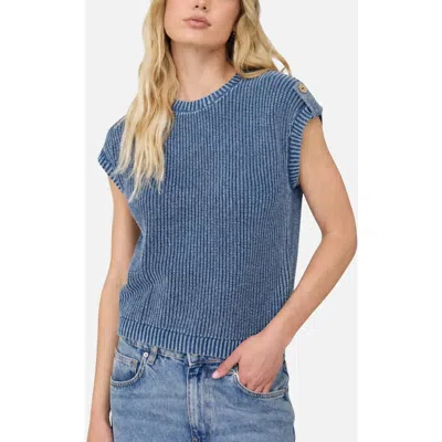 Joa J.o.a. Acid Wash Button Embellished Rib Sweater In Indigo