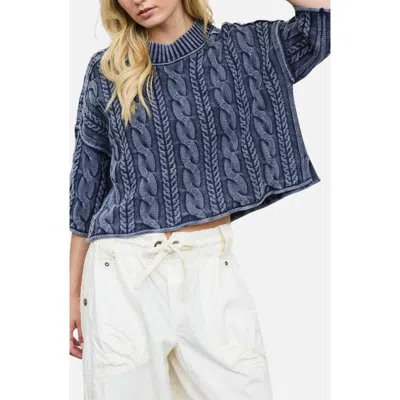 Joa J.o.a. Cable Knit Mock Neck Sweater In Navy