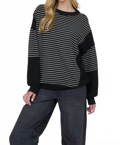 Joa Contrast Stripe Raw Edge Sweater In Black