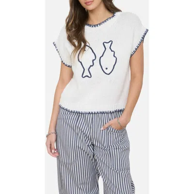 Joa J.o.a. Fish Short Sleeve Sweater In White