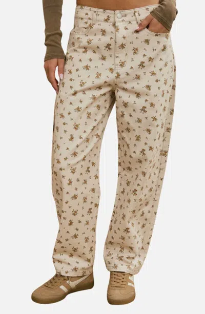 Joa J.o.a. Floral High Waist Straight Leg Jeans In Khaki Multi
