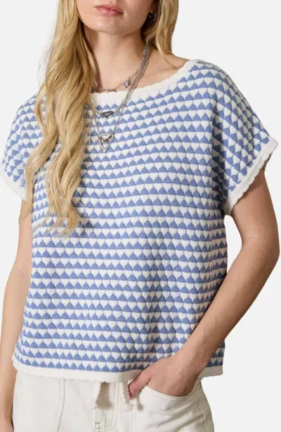 Joa J.o.a. Geometric Stripe Short Sleeve Sweater In Denim