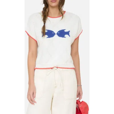 Joa J.o.a. Graphic Cotton Blend Sweater In White