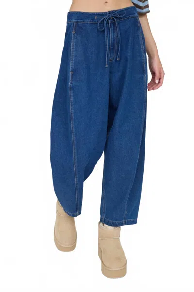 Joa High Waist Front Tie Wide Leg Cropped Pants In Indigo In Blue