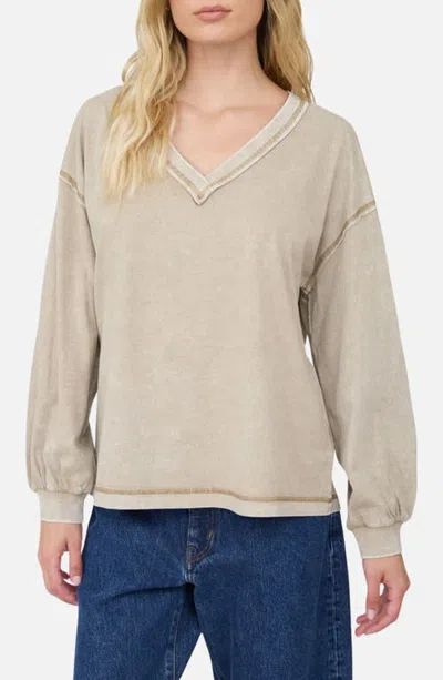 Joa J.o.a. Inverted Seam V-neck Top In Mocha
