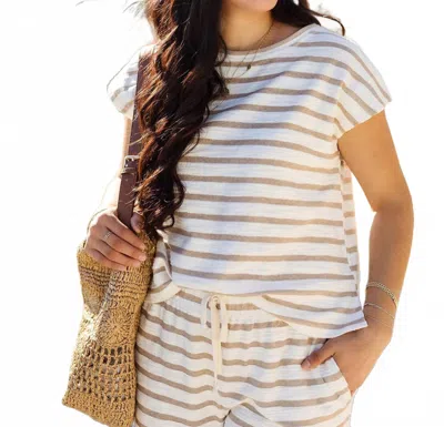 Joa Lexi Stripe Short Sleeve Knit Top In Khaki In Green