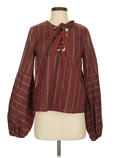 Pre-owned Joa Long Sleeve Blouse In Brown