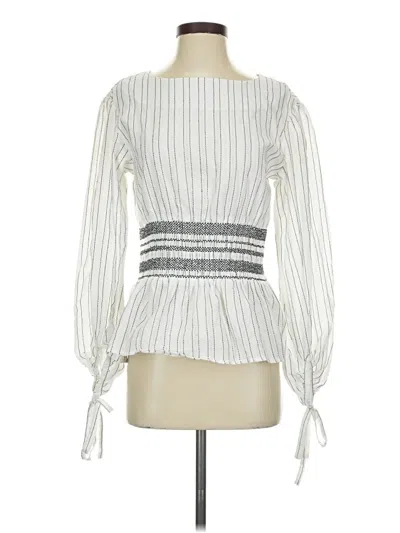 Pre-owned Joa Long Sleeve Blouse In White
