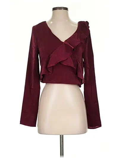 Pre-owned Joa Long Sleeve Top Burgundy Ruffles Neckline Tops