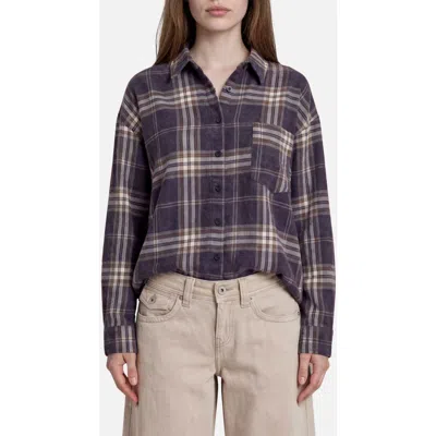 Joa J.o.a. Plaid Boxy Button-down Shirt In Navy Multi