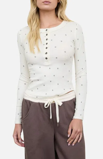 Joa J.o.a. Polka Dot Henley Top In Ivory