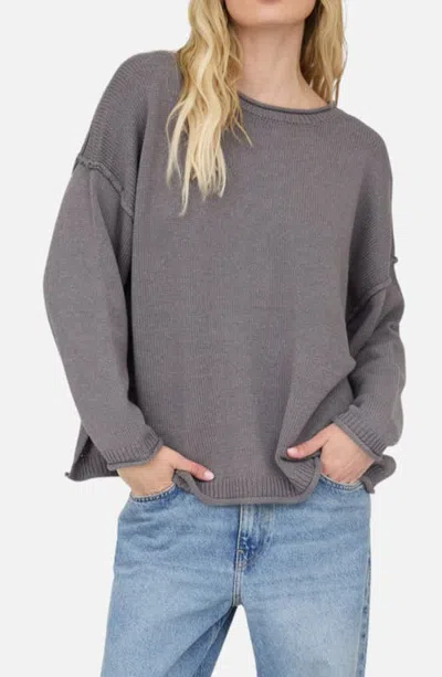 Joa J.o.a. Raw Edge Long Sleeve Sweater In Charcoal