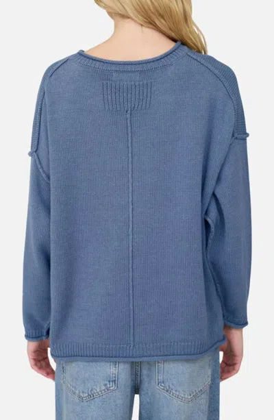 Joa J.o.a. Raw Edge Long Sleeve Sweater In Dusty Blue