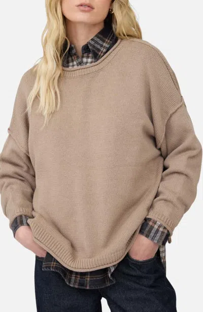 Joa J.o.a. Raw Edge Long Sleeve Sweater In Mocha