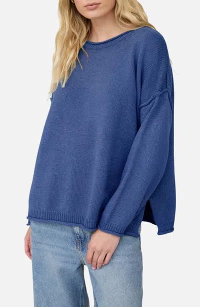 Joa J.o.a. Raw Edge Long Sleeve Sweater In Navy