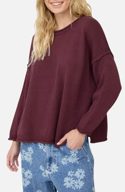 Joa J.o.a. Raw Edge Long Sleeve Sweater In Oxblood