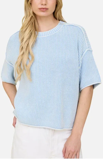 Joa J.o.a. Rib Knit Raw Edge Cotton Blend Sweater In Blue