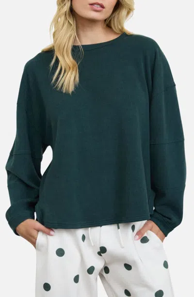 Joa J.o.a. Ribbed Boxy Crewneck Knit Top In Hunter Green