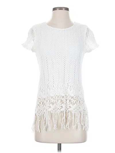 Pre-owned Joa Short Sleeve Top Ivory Keyhole Neckline Tops In White