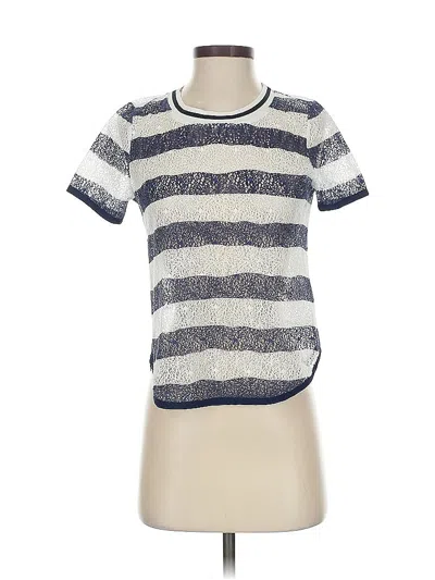 Pre-owned Joa Short Sleeve Top Silver Stripes Pattern Crew Neck Tops