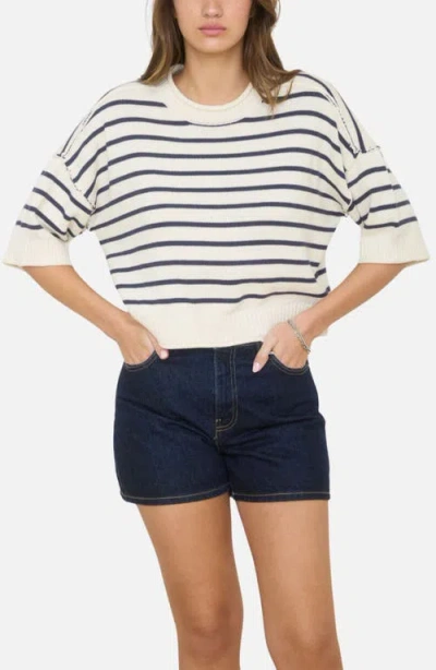 Joa J.o.a. Stripe Cotton Blend Sweater In Blue