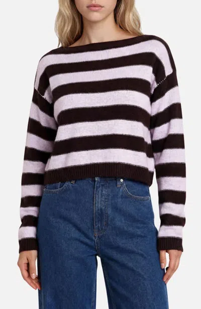 Joa J.o.a. Stripe Cropped Sweater In Burgundy