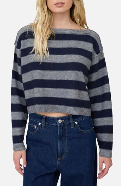 Joa J.o.a. Stripe Cropped Sweater In Charcoal